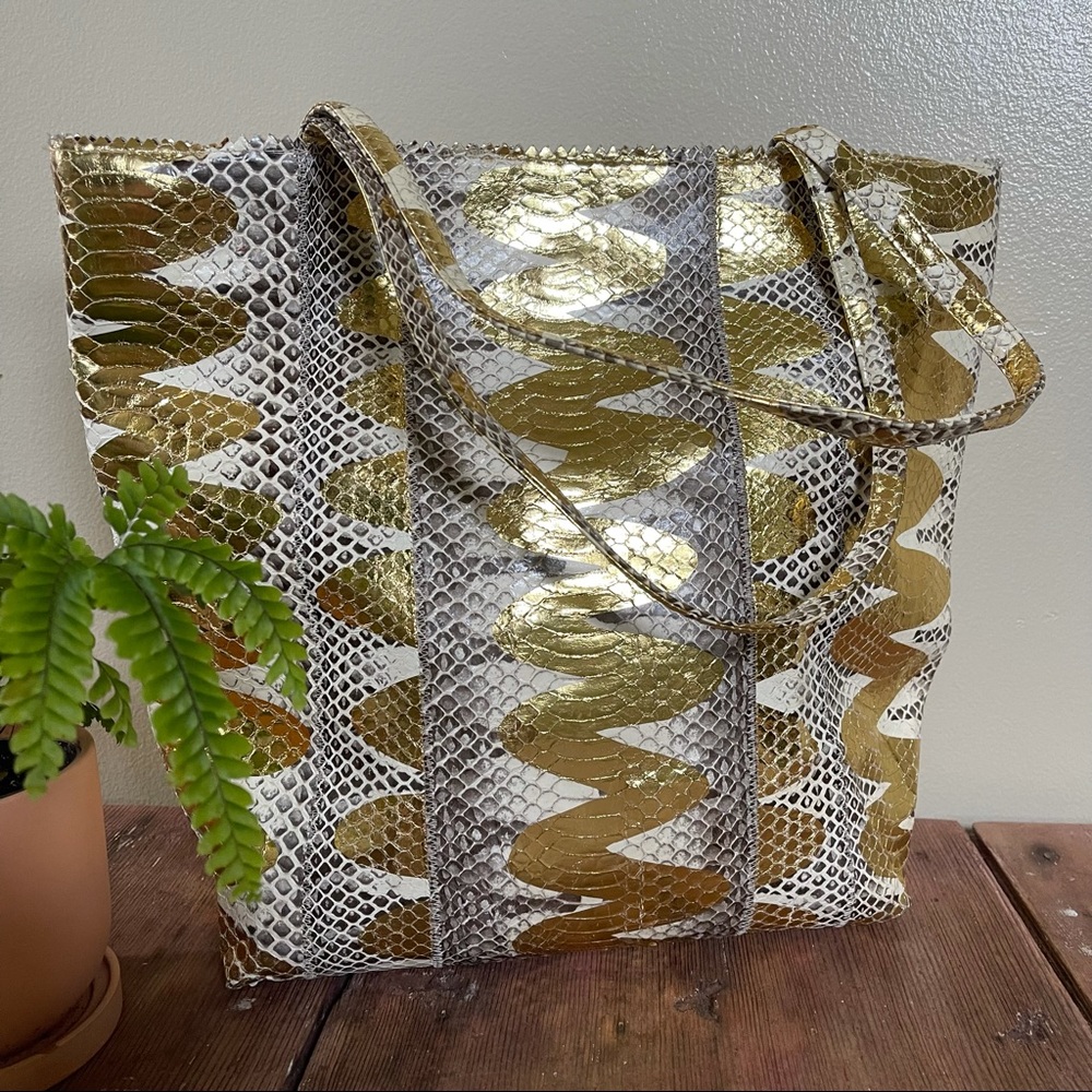 Carlos Falchi Leather Snakeskin Tote